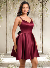 Load image into Gallery viewer, Monica Ball-Gown/Princess V-Neck Short Satin Homecoming Dress With Bow XXBP0025662