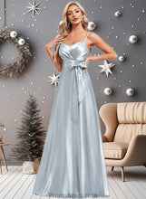 Load image into Gallery viewer, Bianca A-line V-Neck Floor-Length Stretch Satin Bridesmaid Dress XXBP0025795