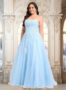 Kenna Ball-Gown/Princess Straight Sweep Train Tulle Prom Dresses With Sequins Appliques Lace XXBP0025864