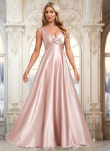 Load image into Gallery viewer, Viv A-line V-Neck Floor-Length Stretch Satin Bridesmaid Dress XXBP0025779