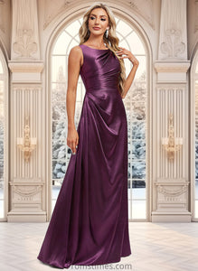 Gwendolyn A-line Scoop Floor-Length Stretch Satin Bridesmaid Dress XXBP0025829