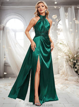 Load image into Gallery viewer, Madilyn A-line Halter Floor-Length Stretch Satin Bridesmaid Dress With Ruffle XXBP0025817