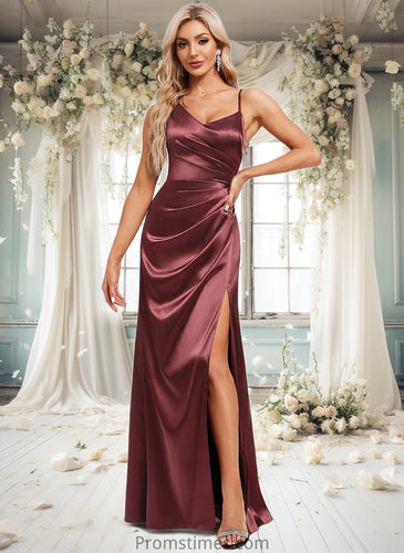 Kinsley A-line Asymmetrical Floor-Length Stretch Satin Bridesmaid Dress XXBP0025828