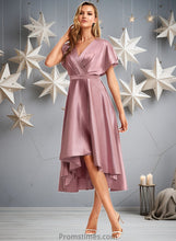 Load image into Gallery viewer, Tricia A-line V-Neck Asymmetrical Stretch Satin Bridesmaid Dress XXBP0025752