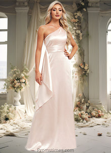 Patricia A-line One Shoulder Floor-Length Stretch Satin Bridesmaid Dress With Ruffle XXBP0025818