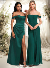 Load image into Gallery viewer, Amirah A-line Off the Shoulder Floor-Length Satin Bridesmaid Dress XXBP0025743