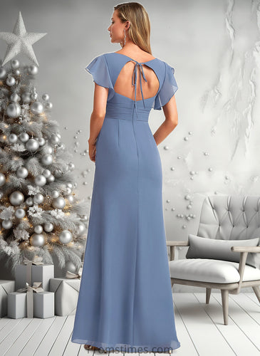 Florence A-line V-Neck Floor-Length Chiffon Bridesmaid Dress With Ruffle XXBP0025729