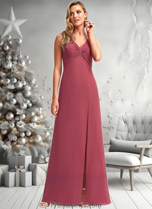 Kylie A-line V-Neck Floor-Length Chiffon Bridesmaid Dress XXBP0025753