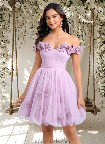 Hannah Ball-Gown/Princess Off the Shoulder Short Tulle Homecoming Dress With Pleated Flower XXBP0025668