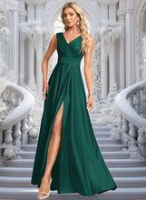 Load image into Gallery viewer, Kristina A-line V-Neck Floor-Length Satin Prom Dresses XXBP0025877