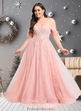 Load image into Gallery viewer, Jayleen A-line Sweetheart Off the Shoulder Floor-Length Tulle Floral Lace Prom Dresses With Appliques Lace XXBP0025870