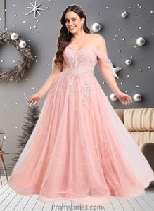 Jayleen A-line Sweetheart Off the Shoulder Floor-Length Tulle Floral Lace Prom Dresses With Appliques Lace XXBP0025870