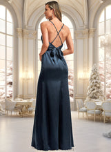 Load image into Gallery viewer, Karen A-line V-Neck Floor-Length Stretch Satin Bridesmaid Dress XXBP0025734