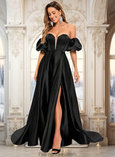 Load image into Gallery viewer, Gracelyn A-line V-Neck Sweep Train Satin Prom Dresses XXBP0025842