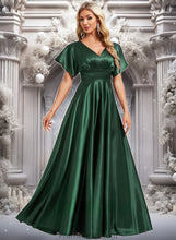 Load image into Gallery viewer, Yaretzi A-line V-Neck Floor-Length Stretch Satin Bridesmaid Dress XXBP0025782