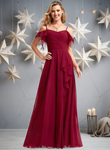 Load image into Gallery viewer, Anabel A-line Cold Shoulder Floor-Length Chiffon Bridesmaid Dress With Ruffle XXBP0025755