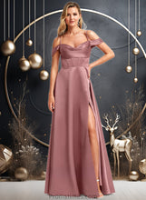 Load image into Gallery viewer, Zara A-line Cold Shoulder Floor-Length Satin Bridesmaid Dress XXBP0025750