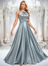 Load image into Gallery viewer, Catherine A-line Halter Floor-Length Stretch Satin Bridesmaid Dress XXBP0025783