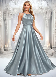 Catherine A-line Halter Floor-Length Stretch Satin Bridesmaid Dress XXBP0025783