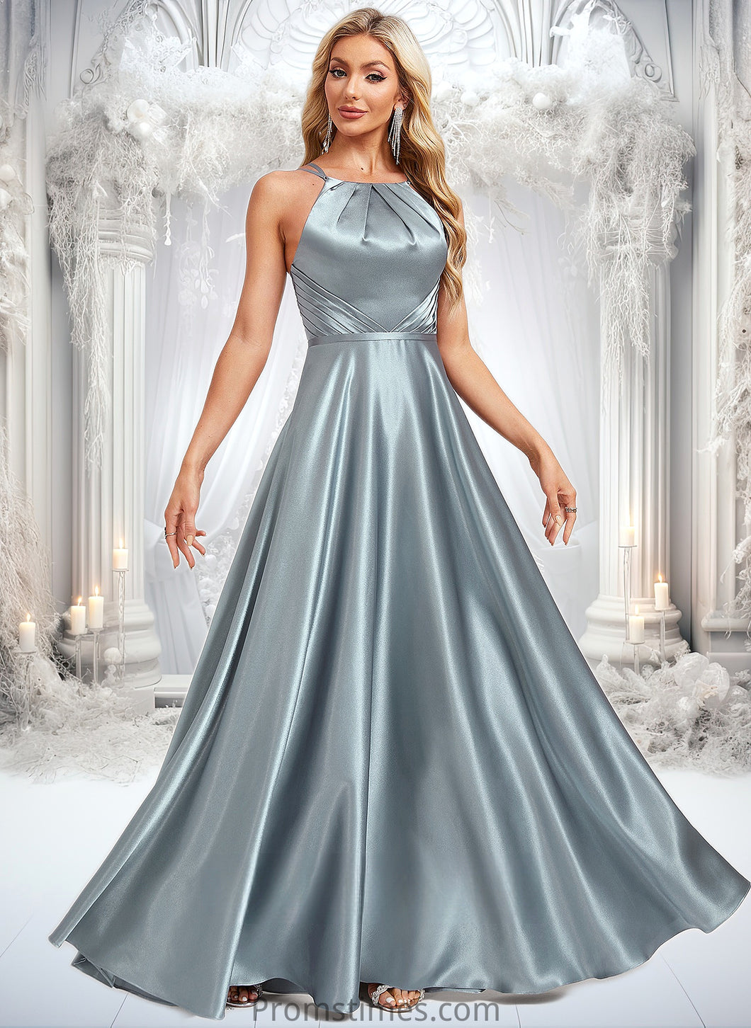 Catherine A-line Halter Floor-Length Stretch Satin Bridesmaid Dress XXBP0025783