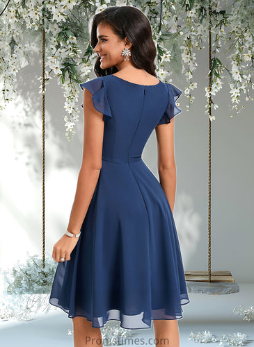 Kyla A-line V-Neck Knee-Length Chiffon Homecoming Dress With Ruffle XXBP0025684