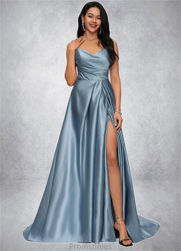 Joyce Ball-Gown/Princess V-Neck Sweep Train Satin Prom Dresses XXBP0022191