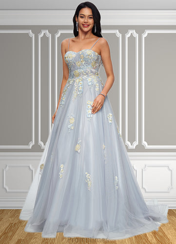 Allyson Ball-Gown/Princess Sweetheart Sweep Train Tulle Prom Dresses With Pleated XXBP0022192