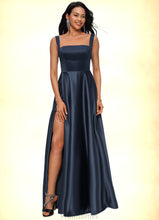 Load image into Gallery viewer, Lilian A-line Straight Floor-Length Satin Prom Dresses With Bow XXBP0022195