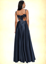 Load image into Gallery viewer, Lilian A-line Straight Floor-Length Satin Prom Dresses With Bow XXBP0022195