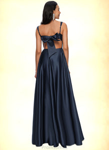 Lilian A-line Straight Floor-Length Satin Prom Dresses With Bow XXBP0022195