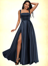 Load image into Gallery viewer, Lilian A-line Straight Floor-Length Satin Prom Dresses With Bow XXBP0022195