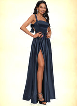 Load image into Gallery viewer, Lilian A-line Straight Floor-Length Satin Prom Dresses With Bow XXBP0022195