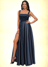 Load image into Gallery viewer, Lilian A-line Straight Floor-Length Satin Prom Dresses With Bow XXBP0022195