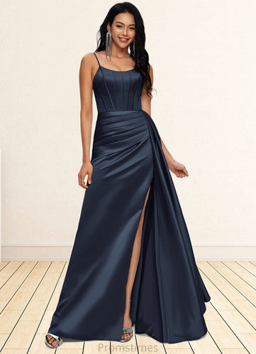 Karla Sheath/Column Scoop Floor-Length Satin Prom Dresses XXBP0022196