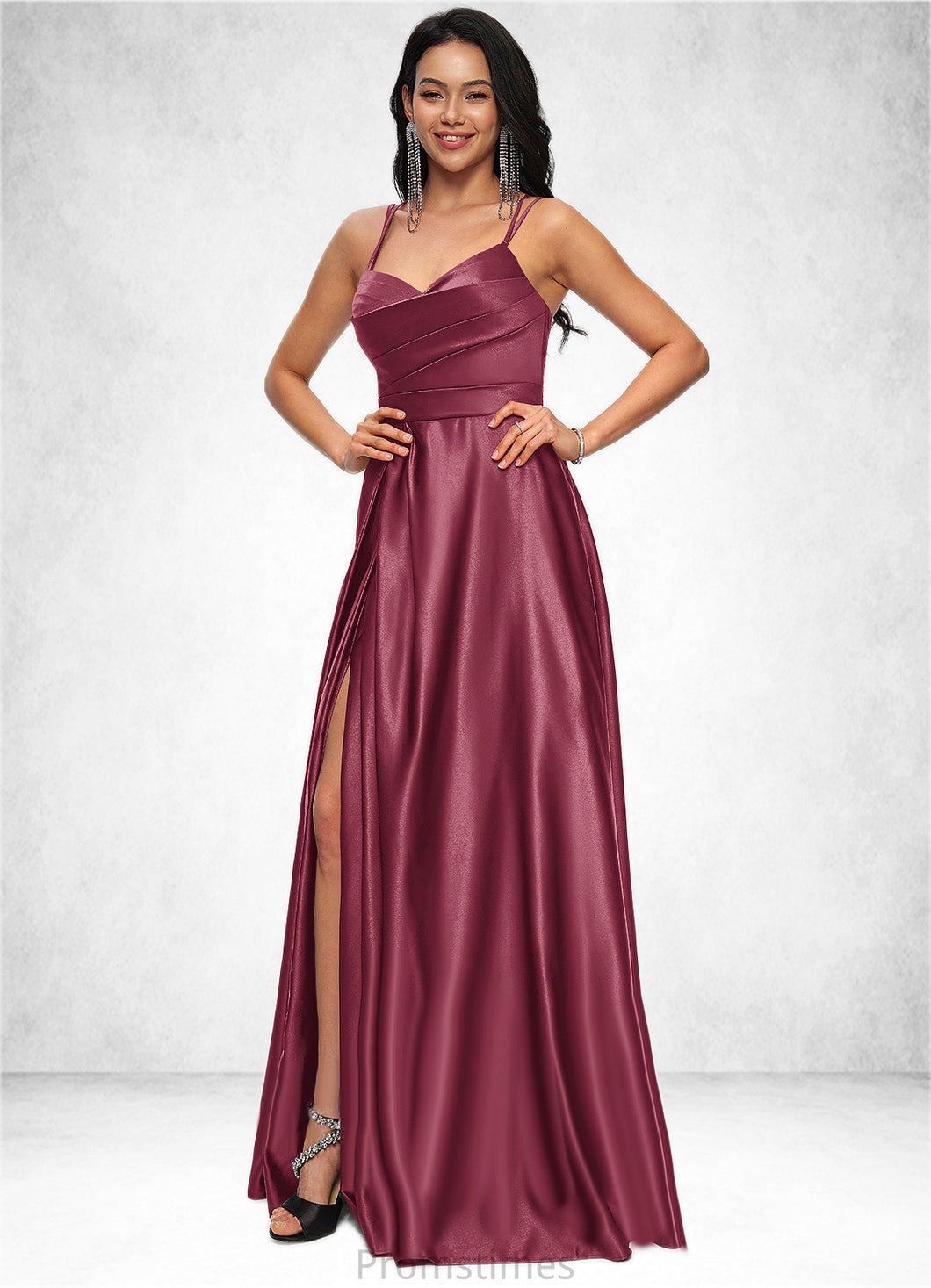 Philippa A-line V-Neck Floor-Length Satin Prom Dresses XXBP0022197