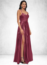 Load image into Gallery viewer, Philippa A-line V-Neck Floor-Length Satin Prom Dresses XXBP0022197