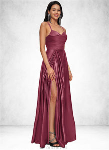 Philippa A-line V-Neck Floor-Length Satin Prom Dresses XXBP0022197