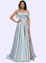 Load image into Gallery viewer, Kylie A-line Sweetheart Sweep Train Satin Prom Dresses With Bow XXBP0022203