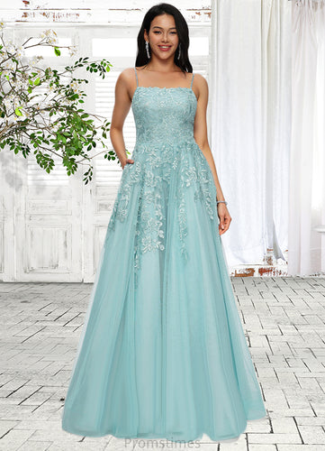 April Ball-Gown/Princess Straight Floor-Length Tulle Prom Dresses With Appliques Lace Sequins XXBP0022206