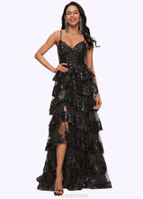 Load image into Gallery viewer, Elliana Ball-Gown/Princess V-Neck Sweep Train Lace Prom Dresses With Sequins XXBP0022209