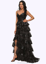 Load image into Gallery viewer, Elliana Ball-Gown/Princess V-Neck Sweep Train Lace Prom Dresses With Sequins XXBP0022209