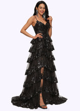 Load image into Gallery viewer, Elliana Ball-Gown/Princess V-Neck Sweep Train Lace Prom Dresses With Sequins XXBP0022209