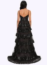 Load image into Gallery viewer, Elliana Ball-Gown/Princess V-Neck Sweep Train Lace Prom Dresses With Sequins XXBP0022209