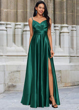 Load image into Gallery viewer, Mignon A-line V-Neck Floor-Length Stretch Satin Prom Dresses XXBP0022211