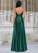 Load image into Gallery viewer, Mignon A-line V-Neck Floor-Length Stretch Satin Prom Dresses XXBP0022211