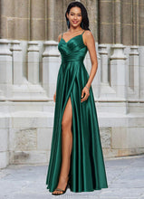 Load image into Gallery viewer, Mignon A-line V-Neck Floor-Length Stretch Satin Prom Dresses XXBP0022211