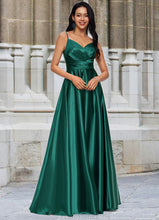 Load image into Gallery viewer, Mignon A-line V-Neck Floor-Length Stretch Satin Prom Dresses XXBP0022211