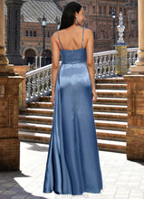 Load image into Gallery viewer, Jayden Sheath/Column V-Neck Floor-Length Stretch Satin Prom Dresses With Pleated XXBP0022214