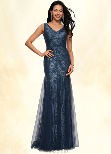 Thea Sheath/Column V-Neck Floor-Length Sequin Prom Dresses XXBP0022218