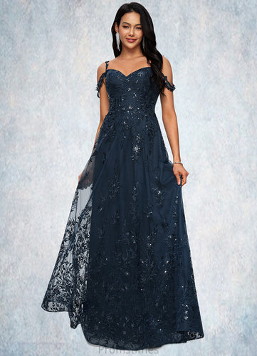 Kyra A-line V-Neck Floor-Length Lace Prom Dresses With Sequins XXBP0022222